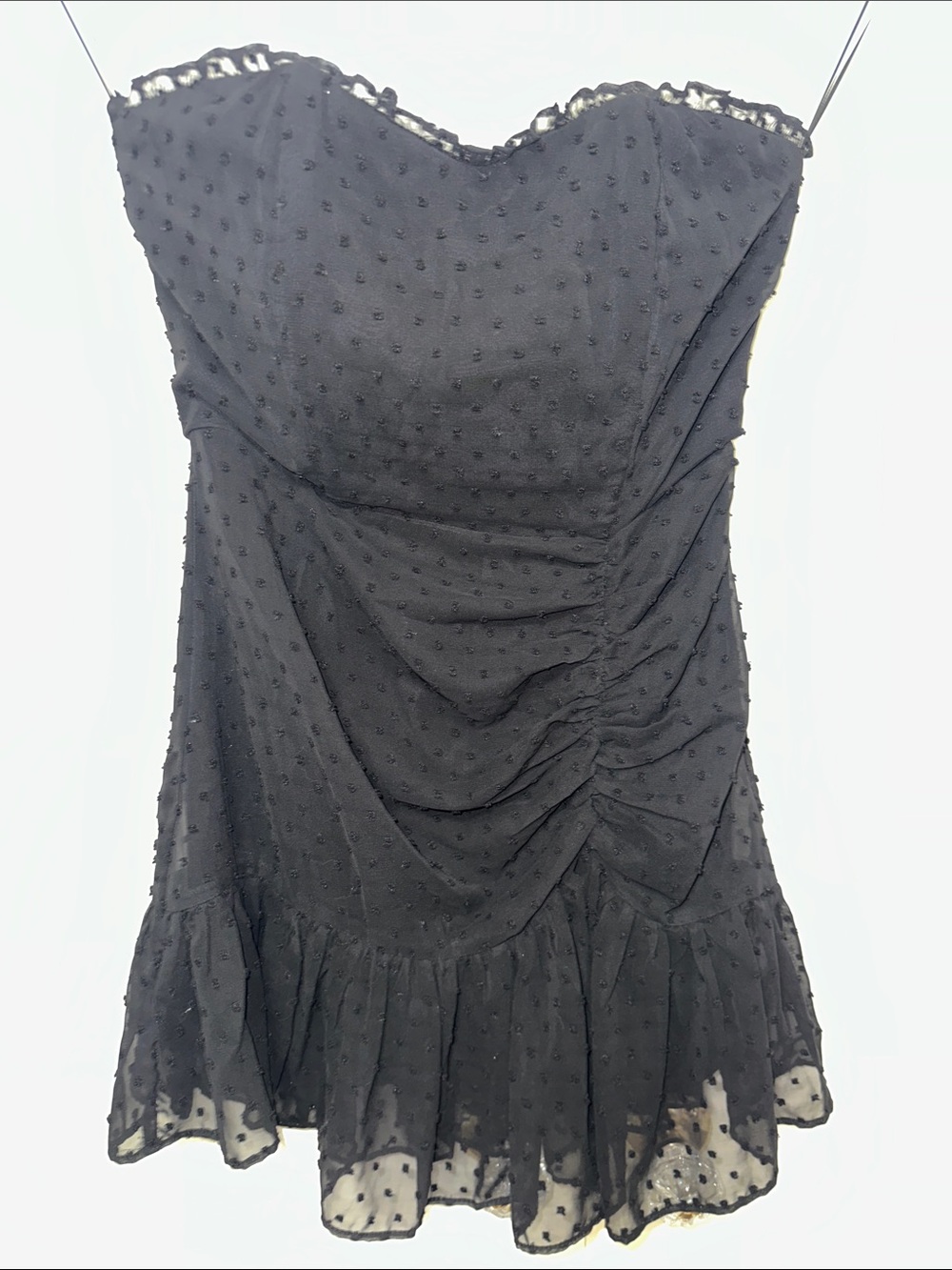 Hello Molly Black Strapless Ruffled Mini Dress